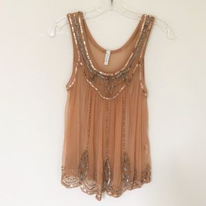 FREE PEOPLE Star Crossed Lovers Sheer Sequin Top S